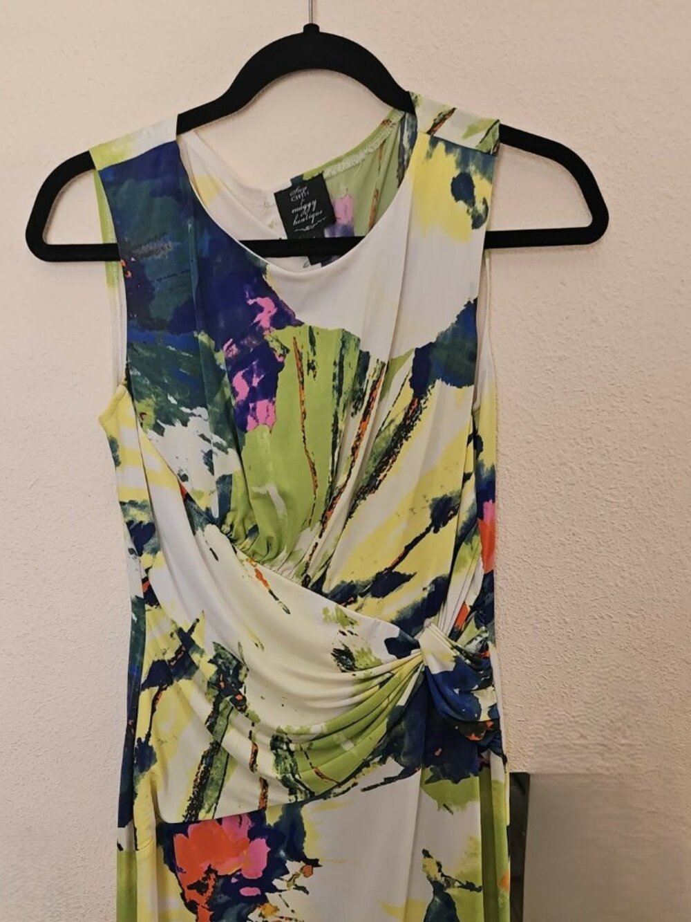 Vibrant abstract floral print with side ruche